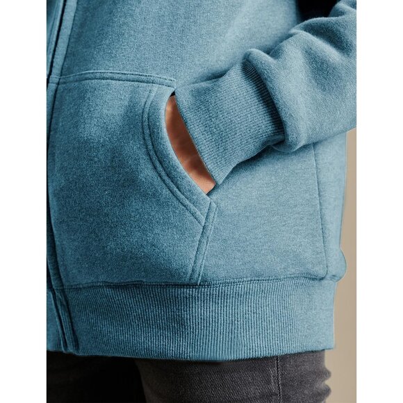 ✨ Yeokou Casual Jacket Women Blue Full ZipUp Sherpa Lined Hoodie Sweatshirt Coat - Picture 5 of 7